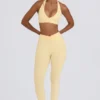 Legging froncé en jersey brossé à taille mi-haute en marl citron