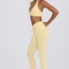 Legging froncé en jersey brossé à taille mi-haute en marl citron