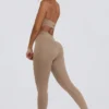 Legging mi-haut froncé en jersey brossé, couleur moka chiné