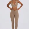 Legging mi-haut froncé en jersey brossé, couleur moka chiné