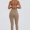 Legging mi-haut froncé en jersey brossé, couleur moka chiné