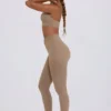 Legging mi-haut froncé en jersey brossé, couleur moka chiné