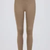 Legging mi-haut froncé en jersey brossé, couleur moka chiné