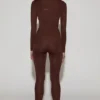 Legging taille haute en jersey orné Cassie, couleur marron chocolat