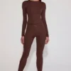 Legging taille haute en jersey orné Cassie, couleur marron chocolat