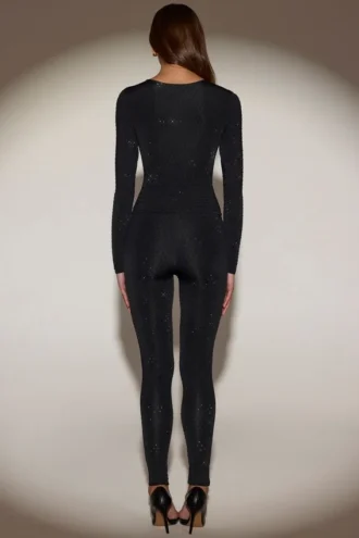 Legging taille haute en jersey orné Cassie, noir