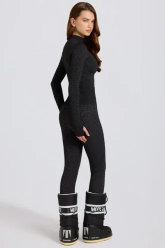 Legging thermique noir à imprimé léopard