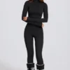 Legging thermique noir à imprimé léopard Legging thermique noir à imprimé léopard