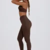 Leggings en jersey brossé à taille mi-haute et fronces, couleur noisette chinée