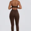 Leggings en jersey brossé à taille mi-haute et fronces, couleur noisette chinée