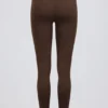 Leggings en jersey brossé à taille mi-haute et fronces, couleur noisette chinée