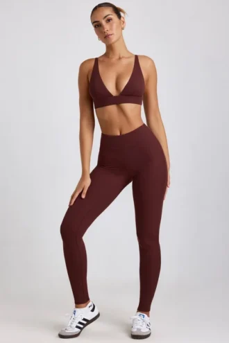 Leggings taille haute en modal côtelé Linnea Petite, couleur Espresso