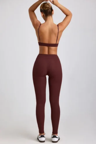 Leggings taille haute en modal côtelé Linnea Petite, couleur Espresso