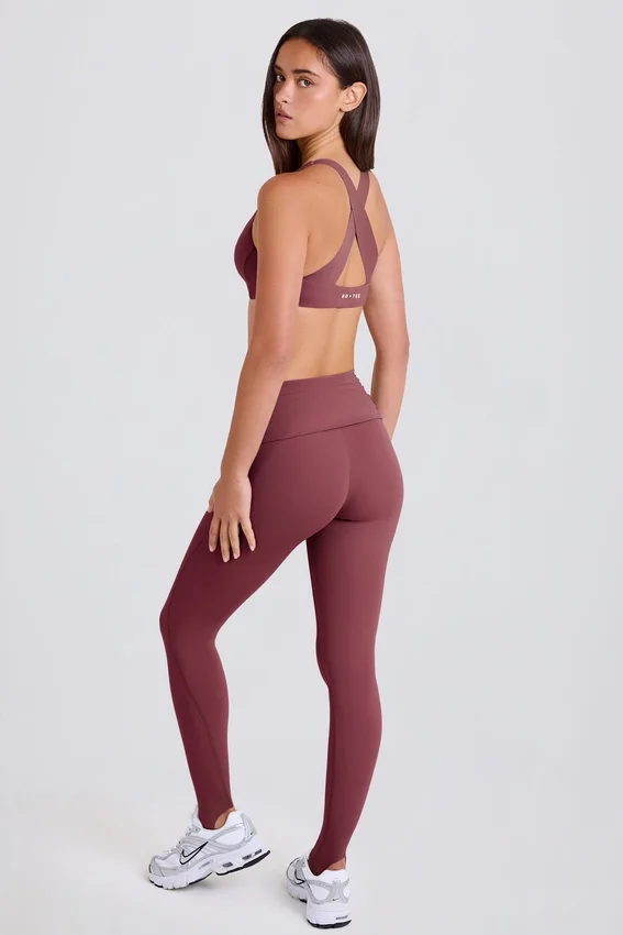 Leggings à taille mi-haute et revers en açaï Leggings à taille mi-haute et revers en açaï