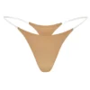 Lingerie String en maille sans coutures à bretelles transparentes, couleur caramel Lingerie String en maille sans coutures à bretelles transparentes, couleur caramel
