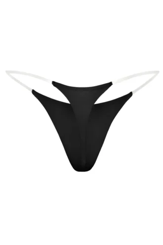 Lingerie String en maille sans coutures à bretelles transparentes, noir
