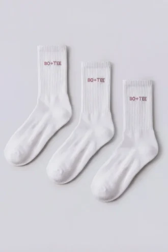 Lot de 3 paires de chaussettes mi-longues côtelées, blanc et rose