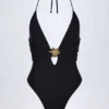Maillot de bain 1 pièce Bahari à découpes et détails métalliques, noir Maillot de bain 1 pièce Bahari à découpes et détails métalliques, noir