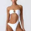 Maillot de bain 1 pièce bandeau à découpes orné de perles Miami en blanc Maillot de bain 1 pièce bandeau à découpes orné de perles Miami en blanc