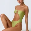 Maillot de bain 1 pièce bandeau à découpes orné de perles Miami, vert poire Maillot de bain 1 pièce bandeau à découpes orné de perles Miami, vert poire