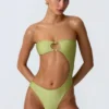 Maillot de bain 1 pièce bandeau à découpes orné de perles Miami, vert poire Maillot de bain 1 pièce bandeau à découpes orné de perles Miami, vert poire