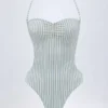 Maillot de bain 1 pièce dos nu à découpes Biarritz à double rayure bleu sarcelle Maillot de bain 1 pièce dos nu à découpes Biarritz à double rayure bleu sarcelle