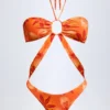 Maillot de bain 1 pièce dos nu à découpes Maranta, imprimé orange orchidée