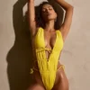 Maillot de bain 1 pièce froncé et ajouré Syros en jaune doré Maillot de bain 1 pièce froncé et ajouré Syros en jaune doré