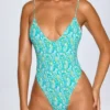 Maillot de bain 1 pièce Sicily à dos nu, imprimé bleu multicolore