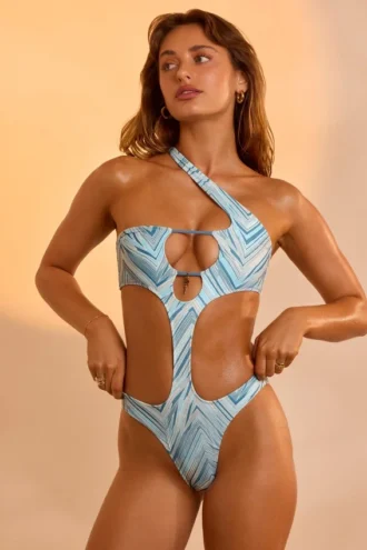 Maillot de bain 1 pièce Signature Swim II à imprimé bleu