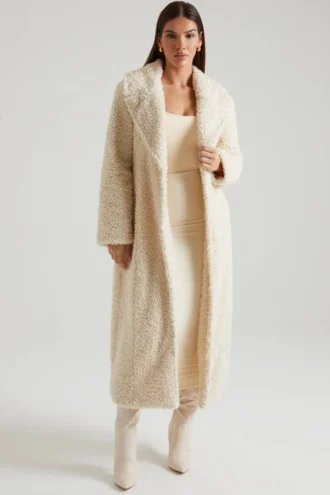 Manteau long en peau de mouton Alaska, couleur crème