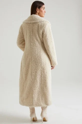 Manteau long en peau de mouton Alaska, couleur crème