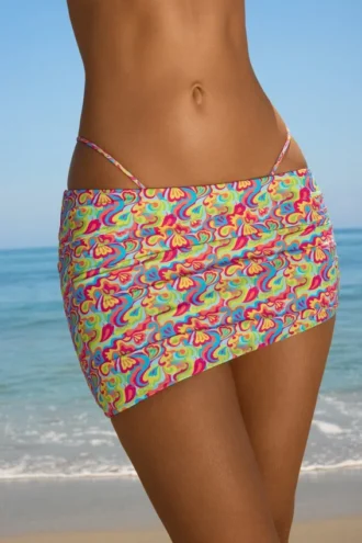 Micro-mini-jupe asymétrique froncée Tropea à imprimé multicolore vif