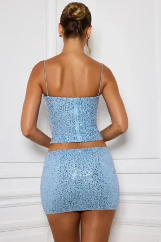 Micro-mini-jupe à taille moyenne et ornements Nilsu, bleu clair Micro-mini-jupe à taille moyenne et ornements Nilsu, bleu clair