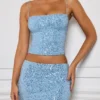 Micro-mini-jupe à taille moyenne et ornements Nilsu, bleu clair