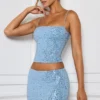 Micro-mini-jupe à taille moyenne et ornements Nilsu, bleu clair