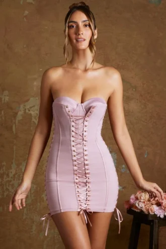 Micro-mini-robe bandeau corset à lacets Emira en mauve