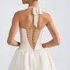 Micro-mini-robe corset à encolure dos nu et ourlet bouffant à lacets Ludmila, couleur ivoire Micro-mini-robe corset à encolure dos nu et ourlet bouffant à lacets Ludmila, couleur ivoire