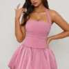 Micro-mini-robe corset à encolure dos nu et ourlet bouffant à lacets Ludmila, couleur mauve