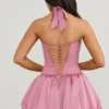 Micro-mini-robe corset à encolure dos nu et ourlet bouffant à lacets Ludmila, couleur mauve