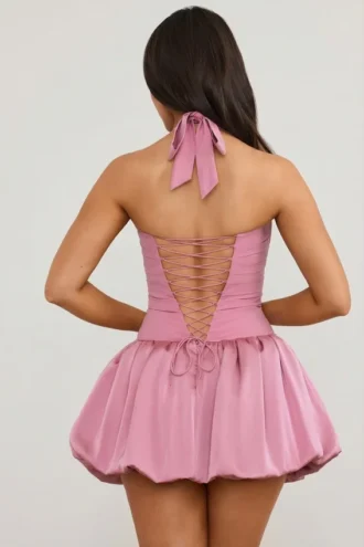 Micro-mini-robe corset à encolure dos nu et ourlet bouffant à lacets Ludmila, couleur mauve
