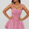 Micro-mini-robe corset à encolure dos nu et ourlet bouffant à lacets Ludmila, couleur mauve