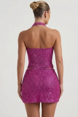 Mini-jupe A-line à détails en forme de cœur brodés Querida, couleur magenta