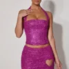 Mini-jupe A-line à détails en forme de cœur brodés Querida, couleur magenta