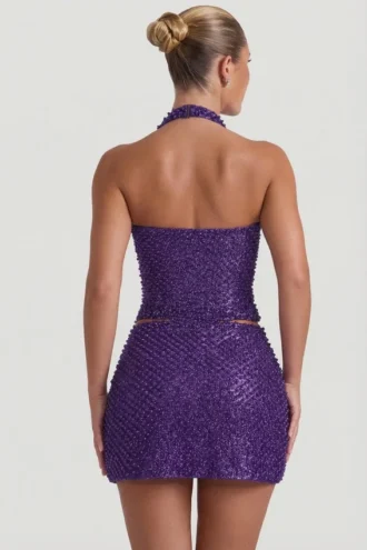 Mini-jupe A-line à détails en forme de cœur brodés Querida, couleur violette