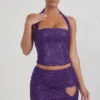 Mini-jupe A-line à détails en forme de cœur brodés Querida, couleur violette Mini-jupe A-line à détails en forme de cœur brodés Querida, couleur violette