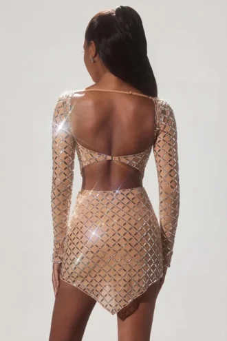 Mini-jupe asymétrique à taille mi-haute Veah, ornée, couleur amande