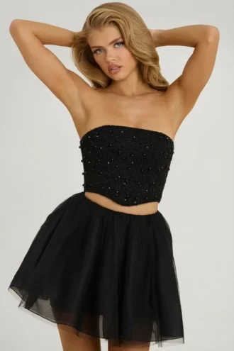 Mini-jupe en tulle à taille haute Cosima, couleur noire