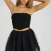 Mini-jupe en tulle à taille haute Cosima, couleur noire