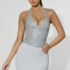 Mini-jupe froncée Drea à taille mi-haute, couleur argent Mini-jupe froncée Drea à taille mi-haute, couleur argent